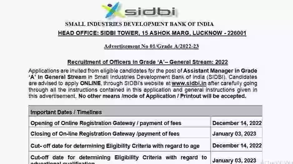 SIDBI Recruitment 2023 | Apply For 100 Assistant Manager Vacancy | Job ...