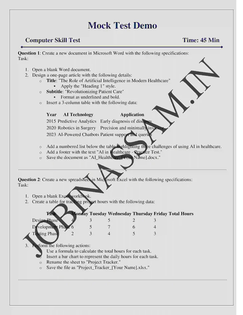 Mock Test for ADRE Skill Test