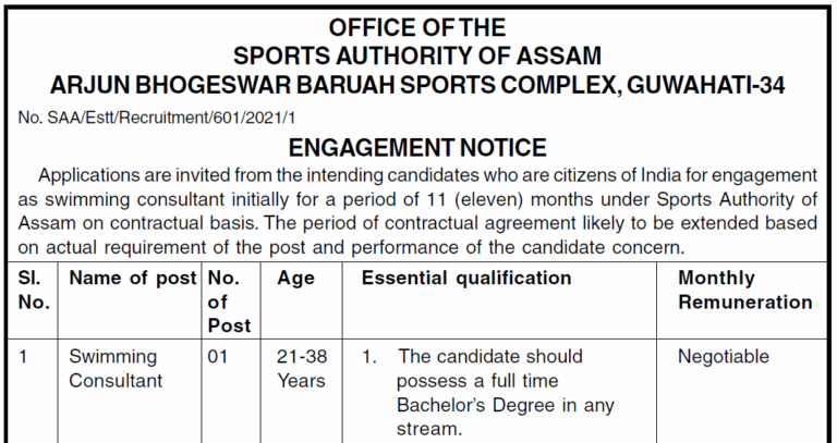 Sports Authority of Assam Recruitment 2025 | Job in Assam